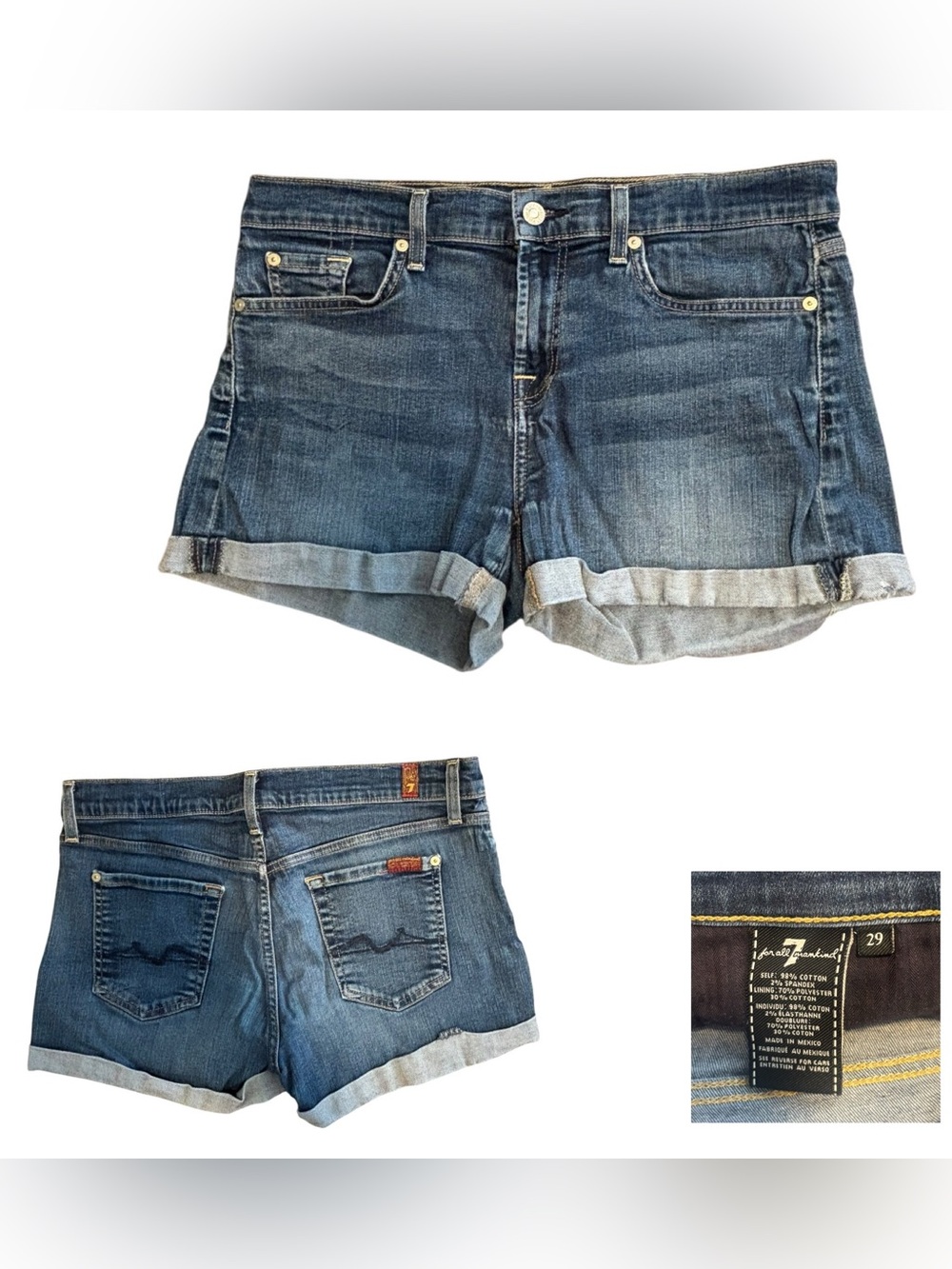 7 For All Mankind Cuffed Denim Shorts - Picture 1 of 4
